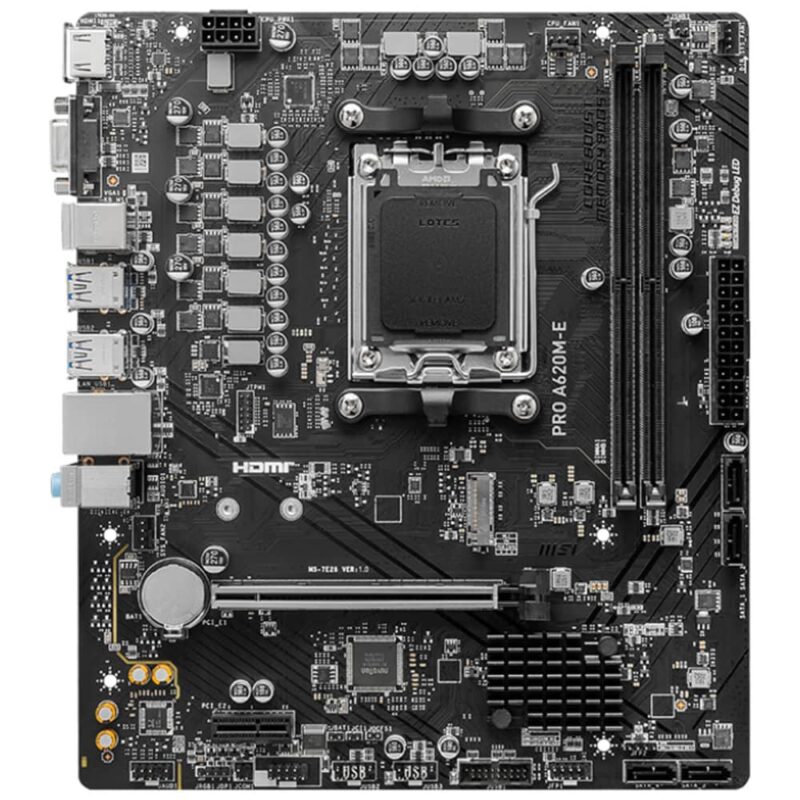 Дънна платка MSI PRO A620M-E, A620, AM5, DDR5, PCI-E 4.0, (HDMI&D-Sub), 4x SATA 6Gb/s, 1x M.2, 1x USB 3.2 Gen 1 5Gbps (Type-A), mATX Намаления и отстъпки ЧеренПетък 3