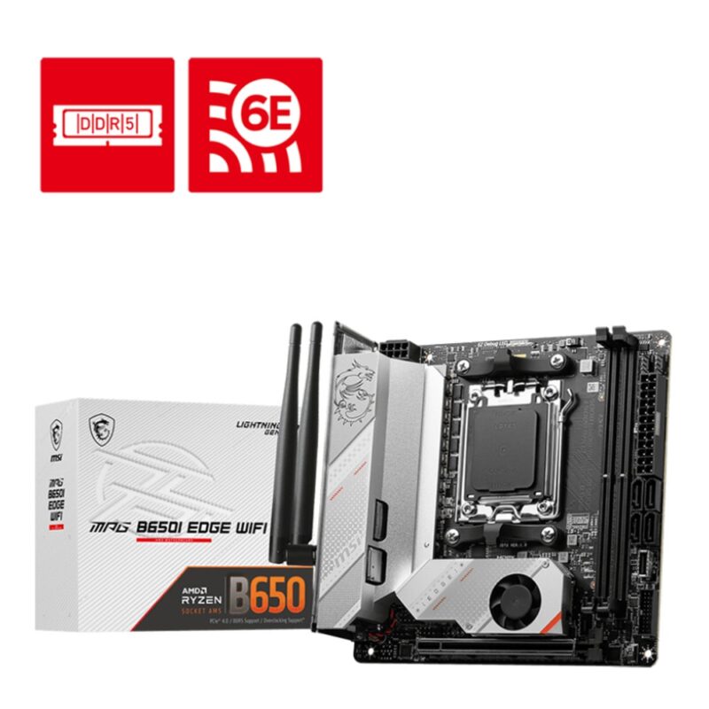 Дънна платка MSI MPG B650I Edge WiFi, B650, AM5, DDR5,PCI-E 4.0 (HDMI), 2x M.2, 4x SATA 6Gb/s, 2x USB 3.2 Gen1 Type-A, 1x USB 3.2 Gen2x2 Type C, Wi-Fi 6E, Mini-ITX Намаления и отстъпки ЧеренПетък 3