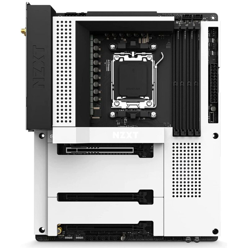 Дънна платка NZXT N7 B650E White, B650, AM5, DDR5, PCIe 5.0 (HDMI), 3x M.2, 4x SATA 6Gb/s, 1x USB 3.2 Gen 2 Type-C, 2x USB 3.2 Gen 2, Wi-Fi, Bluetooth, ATX Намаления и отстъпки ЧеренПетък 3