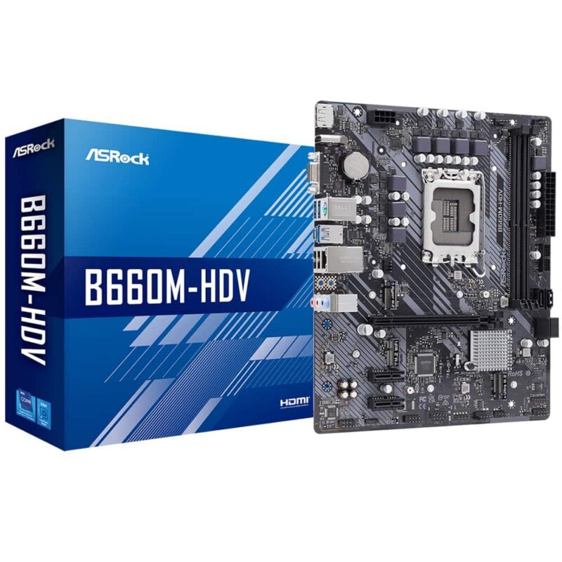 Дънна платка ASRock B660M-HDV, B660, LGA 1700, DDR4, PCI-E 4.0, (DP&HDMI&VGA), 4x SATA 6Gb/s, 2x M.2, 1x USB 3.2 Gen1 Type-C, mATX Намаления и отстъпки ЧеренПетък 3