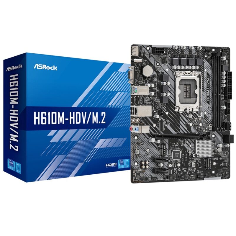 Дънна платка ASRock H610M-HDV/M.2, H610, LGA 1700, DDR4, PCI-E 4.0 (DP&HDMI&VGA), 4x SATA 6Gb/s, 1x M.2, 2x USB 3.2 Gen1, mATX Намаления и отстъпки ЧеренПетък 3