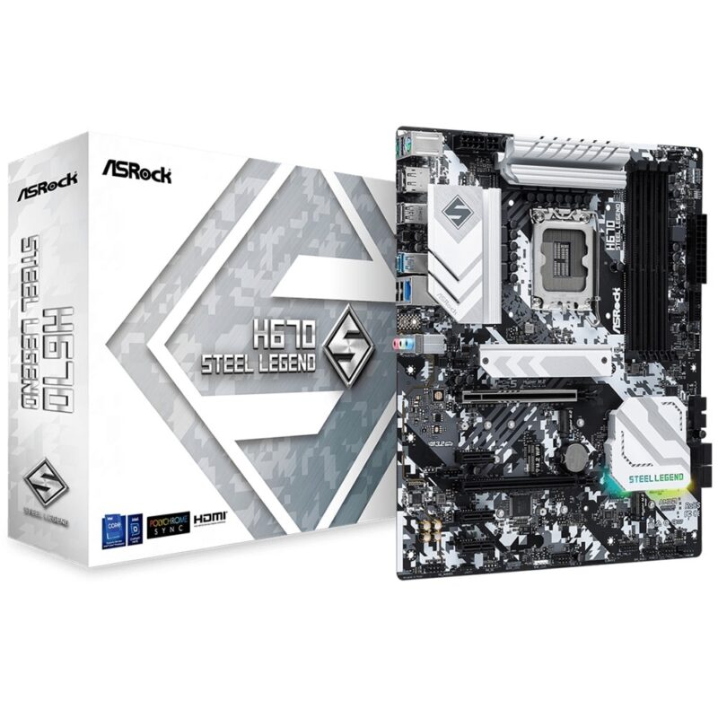 Дънна платка ASRock H670 Steel Legend, H670, LGA 1700. DDR4, PCI-E 5.0 (DP&HDMI)(CF), 4x SATA 6Gb/s, 3x M.2, 1x USB 3.2 Gen2, ATX Намаления и отстъпки ЧеренПетък 3