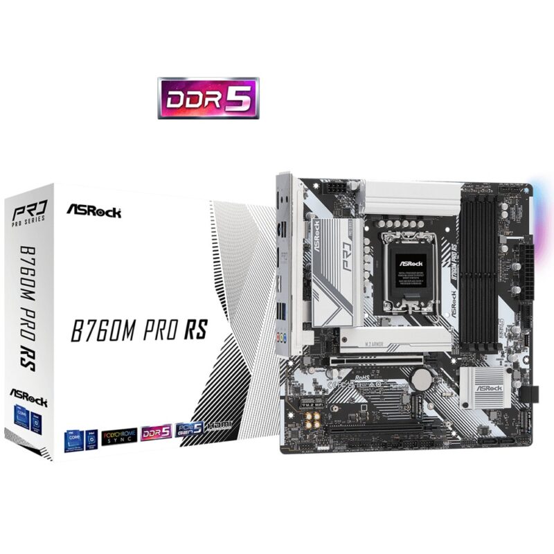 Дънна платка ASRock B760M Pro RS, B760, LGA1700, DDR5, PCIe 5.0 (HDMI/DP)(CrossFire), 3x M.2, 4x SATA 6Gb/s, 3x USB 3.2 Gen1 Type-A, 1x USB 3.2 Gen1 Type-C, mATX Намаления и отстъпки ЧеренПетък 3