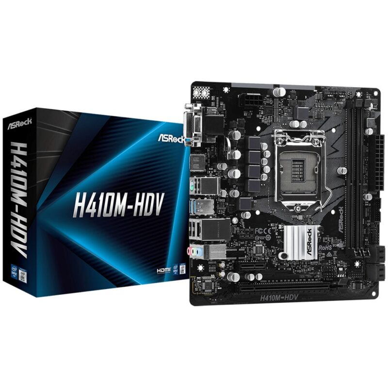 Дънна платка Asrock H410M-HDV (Refurbished), H410, LGA1200, DDR4, PCI-E 3.0, (HDMI&DVI-D&D-Sub), 4x SATA 6Gb/s, 2x USB 3.2 Gen1, Micro ATX Намаления и отстъпки ЧеренПетък 3