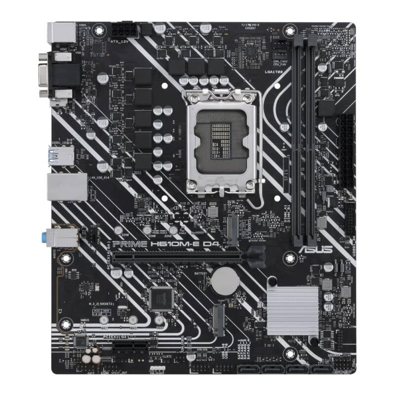 Дънна платка ASUS PRIME H610M-E D4-CSM, H610, DDR4, PCI-E 4.0, (DP&D-Sub&HDMI), 4x SATA 6Gb/s, 2x M.2, 2x USB 3.2 Gen 1 Type-A, mATX Намаления и отстъпки ЧеренПетък 3