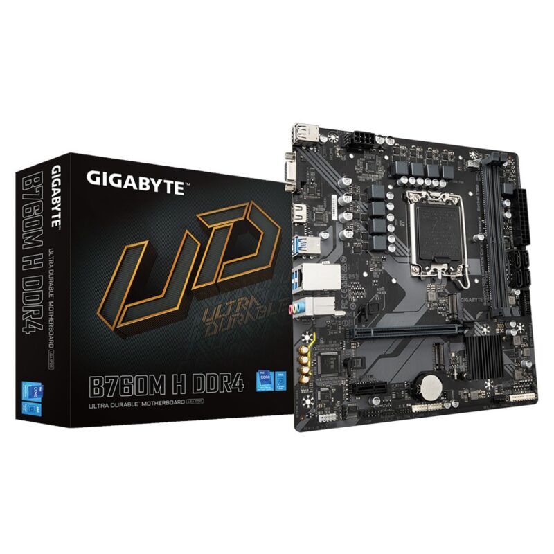 Дънна платка Gigabyte B760M H, B760, LGA1700, DDR4, PCI-E 4.0 (HDMI&D-Sub), 2x M.2, 4x SATA 6Gb/s, 4x USB 3.2 Gen 1, 2x USB 3.2 Gen 1 Type-A, MicroATX Намаления и отстъпки ЧеренПетък 3