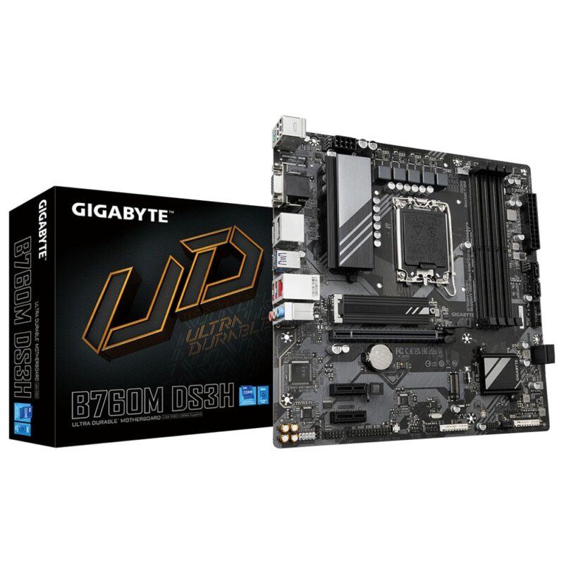 Дънна платка Gigabyte B760M DS3H, B760, LGA1700, DDR5, PCI-E 4.0 (HDMI/D-Sub/DP), 2x M.2, 4x SATA 6Gb/s, 3x USB 3.2 Gen 1, 1x USB Type-C, 2x USB 3.2 Gen 1 Type-A, MicroATX Намаления и отстъпки ЧеренПетък 3