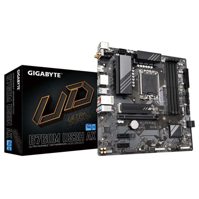 Дънна платка Gigabyte B760M DS3H AX, B760, LGA1700, DDR5, PCI-E 4.0 (HDMI&DP), 2x M.2, 4x SATA 6Gb/s, 3x USB 3.2 Gen 1, 1x USB Type-C, 2x USB 3.2 Gen 1 Type-A, MicroATX Намаления и отстъпки ЧеренПетък 2