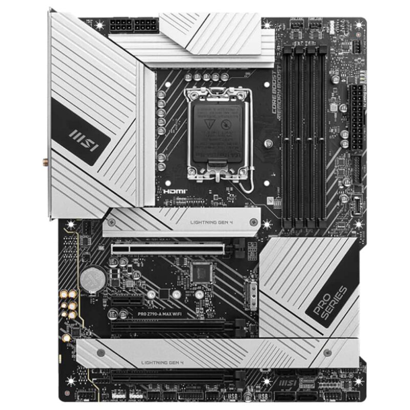 Дънна платка MSI PRO Z790-A MAX WIFI, Z790, LGA1700, DDR5, PCI-E 4.0 (DP&HDMI), 6x SATA 6Gb/s, 4x M.2, 1x USB 3.2 Gen 2×2 20Gbps Type-C, 2.5G LAN, Wi-Fi 7, Bluetooth 5.4, ATX Намаления и отстъпки ЧеренПетък 3