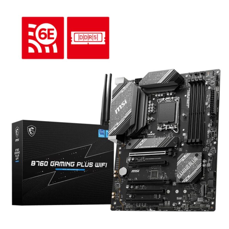 Дънна платка MSI B760 Gaming Plus WIFI, B760, LGA1700, DDR5, PCI-E 4.0 (HDMI/DP), 2x M.2, 4x SATA 6Gb/s, 2x USB 3.2 Gen2 Type A, 1x USB 3.2 Gen2 Type C, ATX Намаления и отстъпки ЧеренПетък 3