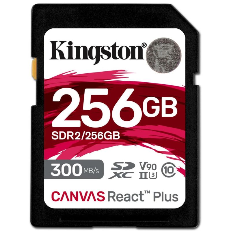 Карта памет 256GB SDXC, Kingston Canvas React Plus SDR2/256GB, Class 10 U3, скорост на четене 300 MB/sec, скорост на запис 260 MB/sec Намаления и отстъпки ЧеренПетък 2