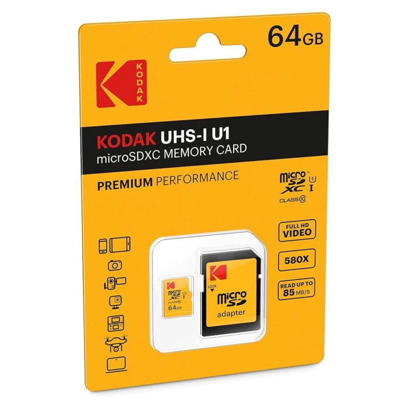 Карта памет 64GB microSDXC с адаптер, Kodak EKMSDM64GXC10K, Class 10, скорост на четене до 85 MB/s, скорост на запис до 25 MB/s Намаления и отстъпки ЧеренПетък 3