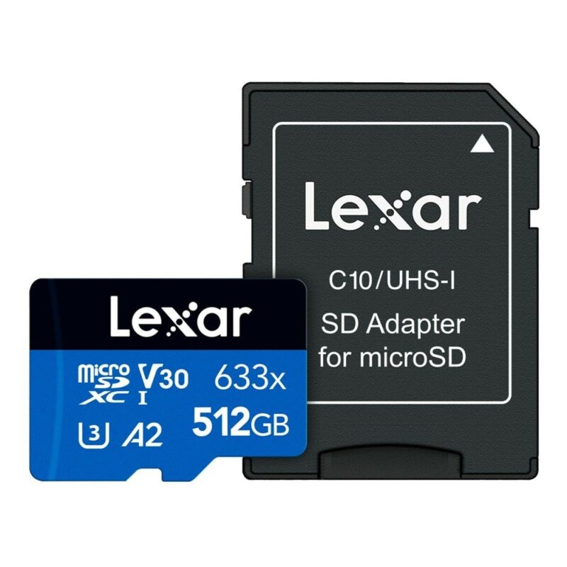 Карта памет 512GB с адаптер microSDXC Lexar High Performance 633x, Class 10 UHS-I, скорост на четене 100 MB/s, скорост на запис 70 MB/s Намаления и отстъпки ЧеренПетък 3