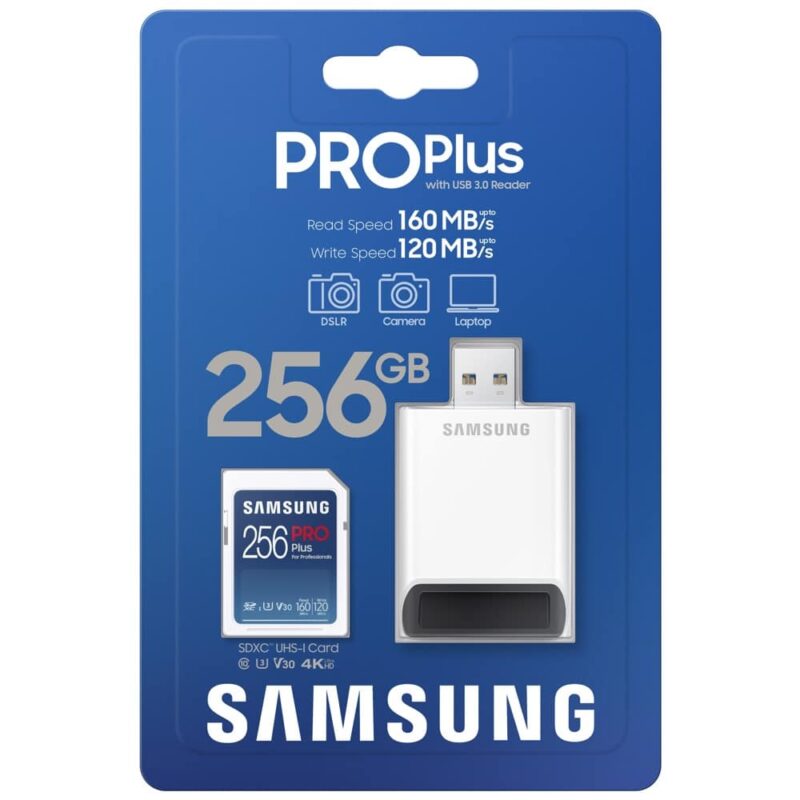 Карта памет 256GB SDXC с USB четец, Samsung PRO Plus, UHS-I U3, скорост на четене до 160MB/s, скорост на запис до 120MB/s Намаления и отстъпки ЧеренПетък 3