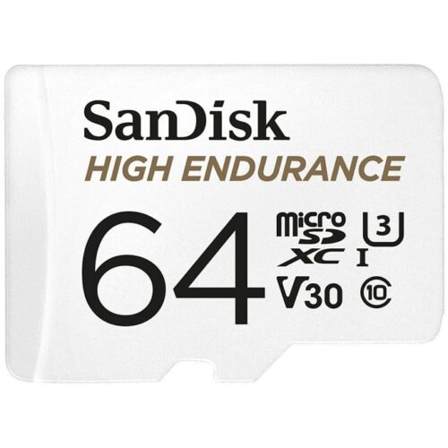 Карта памет 64GB microSDHC, с адаптер, SanDisk Max Endurance (SDSQQVR-064G-GN6IA), Class 3 (U3), скорост на четене 40MB/s, скорост на запис 100MB/s