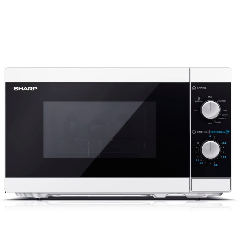Микровълнова фурна Sharp YC-MG01E-W, грил, механично управление, 800W, 20л. обем, 5 степени на мощност, бяла Намаления и отстъпки ЧеренПетък 3