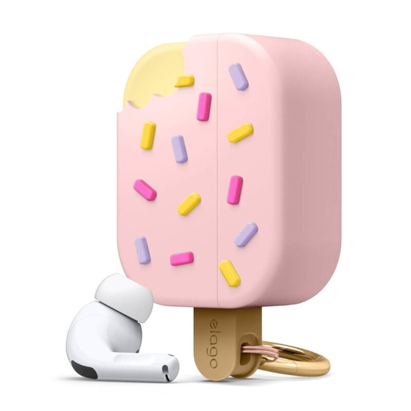 Защитен калъф Elago Airpods Pro Ice Cream Design, за Apple Airpods Pro, силиконов, с карабинер, светлорозов Намаления и отстъпки ЧеренПетък 3