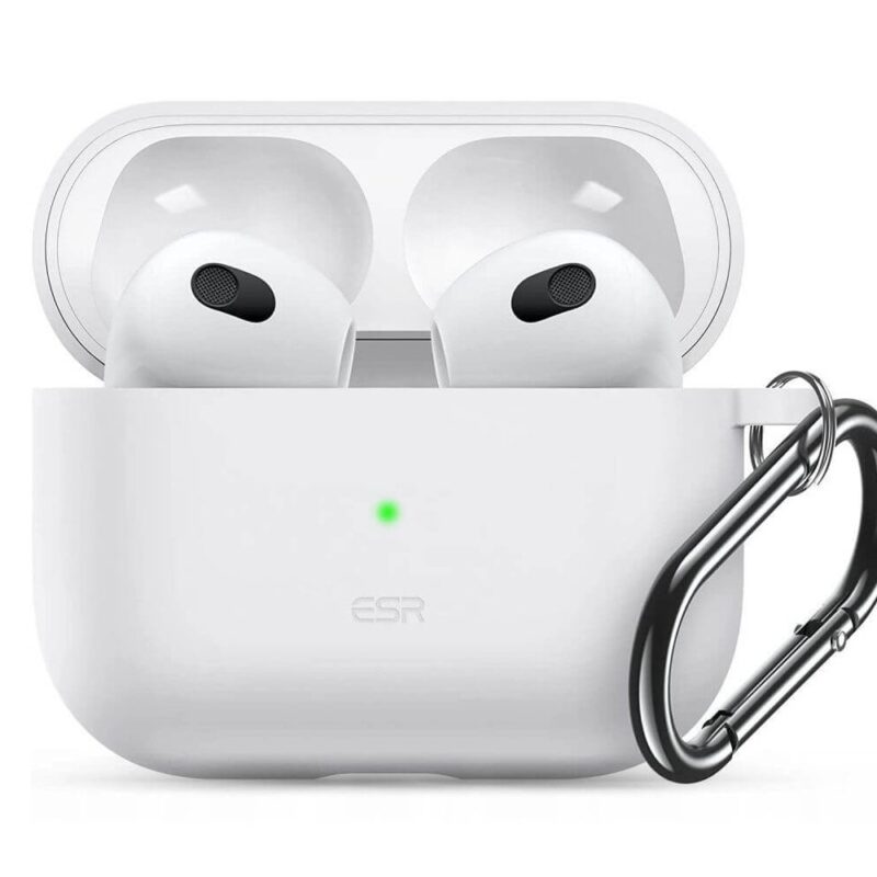 Защитен калъф ESR AirPods 3 Bounce Carrying Case, за Apple AirPods 3, силиконов, с карабинер, бял Намаления и отстъпки ЧеренПетък 3