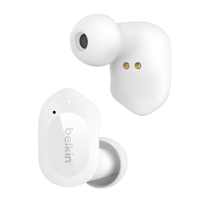 Слушалки Belkin Soundform Play, безжични, Bluetooth, микрофон, тип „тапи“, 6mm драйвери, до 8 часа време на работа, IPX5, бели Намаления и отстъпки ЧеренПетък 3