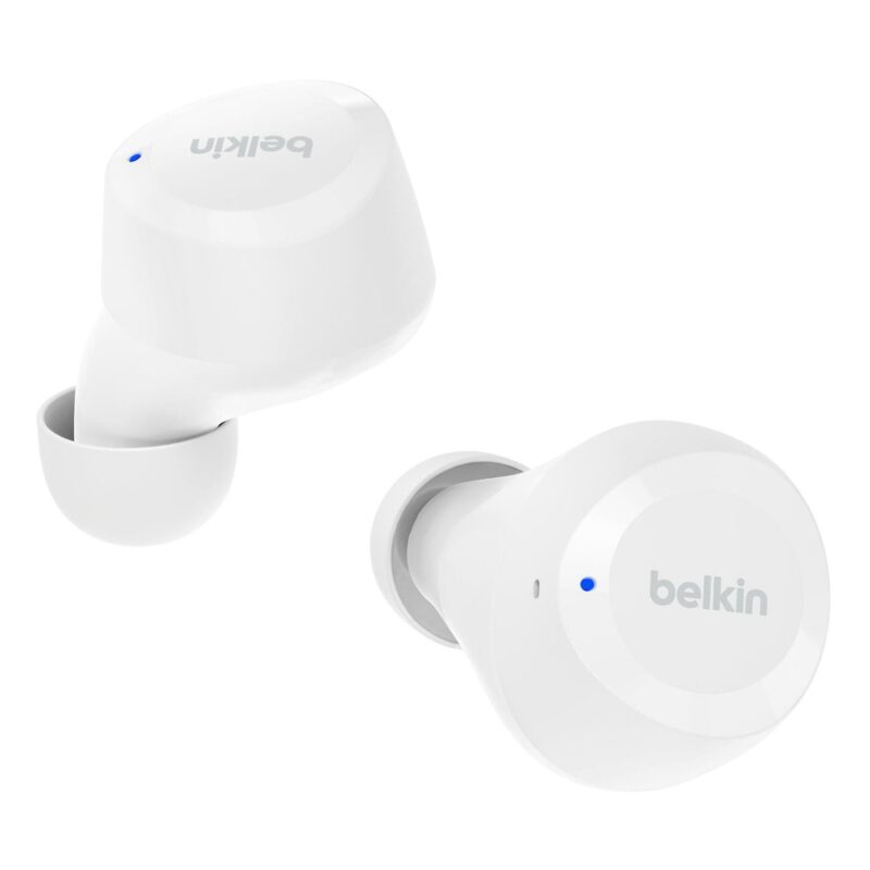 Слушалки Belkin SoundForm Bolt, безжични, 6mm драйвери, тип „тапи“, микрофон, до 9 часа време за работа, IPX4 водоустойчивост, бели Намаления и отстъпки ЧеренПетък 3