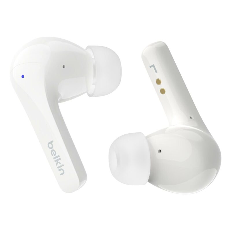 Слушалки Belkin SoundForm Motion, безжични, микрофон, Bluetooth, IPX5 водоустойчивост, шумопотискащи, до 9 часа време на работа, безжично зареждане, бели Намаления и отстъпки ЧеренПетък 3