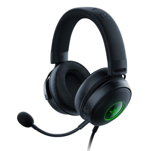 Слушалки Razer Kraken V3 Hypersense RZ04-03770100-R3M1, гейминг, микрофон, 50мм Triforce Titanium говорители, 7.1 Surround Sound, Razer HyperSense технология, Chroma RGB подсветка, USB, черни Намаления и отстъпки ЧеренПетък