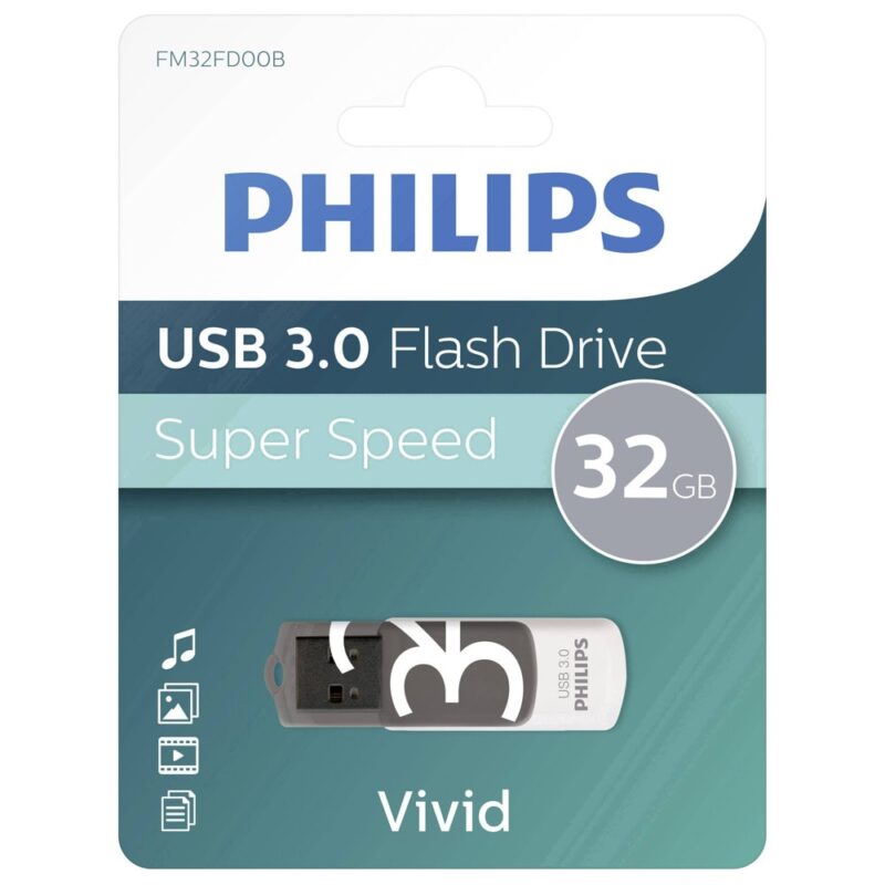 Памет 32GB USB Flash Drive, Philips Vivid Edition, USB 3.0, сив Намаления и отстъпки ЧеренПетък 3