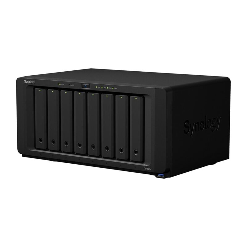 Мрежови диск (NAS) Synology DS1821+, четириядрен AMD Ryzen V1500B 2.2 GHz, четириядрен AMD Ryzen V1500B 2.2 GHz, без твърд диск (8x SATA 6Gb/s), 4GB DDR4, 4x 10/100/1000, 4x USB 3.2 Gen 1 Намаления и отстъпки ЧеренПетък 2