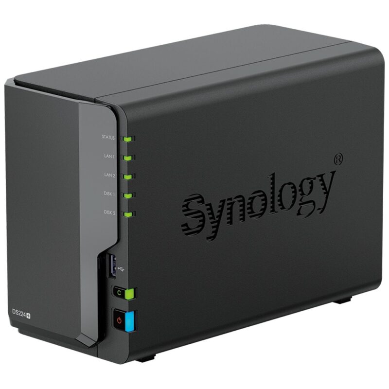 Мрежови диск (NAS) Synology DS224+, четириядрен Gemini Lake Refresh Intel Celeron J4125 2.0/2.7 GHz, без твърд диск, (2x SATA 6Gb/s), 2GB DDR4, 2x RJ-45 1GbE LAN, 2x USB 3.2 Намаления и отстъпки ЧеренПетък 3