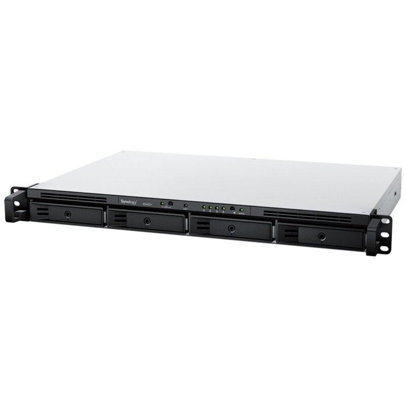 Мрежови диск (NAS) Synology RS422+, двуядрен AMD Ryzen R1600 2.6/3.1 GHz, без твърд диск (4x 3.5″ SATA 6Gb/s), 2GB DDR4, 2x RJ-45 1GbE, 1x USB 3.2 Намаления и отстъпки ЧеренПетък 3