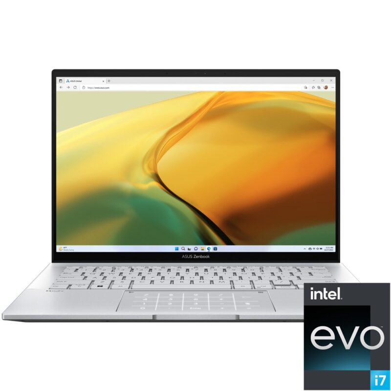 Лаптоп Asus Zenbook 14 UX3402VA-KM540W (90NB10G6-M010V0)(сребрист), дванадасетядрен Intel Core i5-13500H 2.6/4.7GHz, 14″ (35.56cm) OLED WQXGA+ 90Hz Glare дисплей, (HDMI), 16GB LPDDR5, 512GB SSD NVMe, 2x Thunderbolt … Намаления и отстъпки ЧеренПетък 3