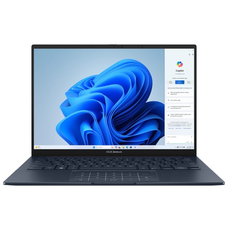 Лаптоп Asus Zenbook 14 UX3405MA-PP016W (90NB11R1-M00KY0)(син), шестнадесетядрен Intel Core Ultra 7 155H 1.4/4.8GHz, 14″ (35.56cm) OLED WQXGA+ 120Hz дисплей, (HDMI), 16GB LPDDR5X, 1TB SSD NVMe, 2x Thunderbolt 4, Window … Намаления и отстъпки ЧеренПетък 3