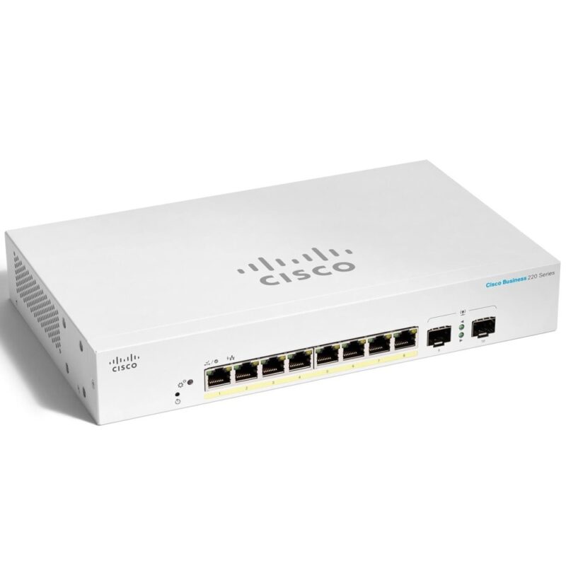 Суич Cisco CBS220, 1000Mbps, 8 порта, 8x 10/100/1000 (PoE+) + 2x Gigabit SFP (uplink) Намаления и отстъпки ЧеренПетък 3