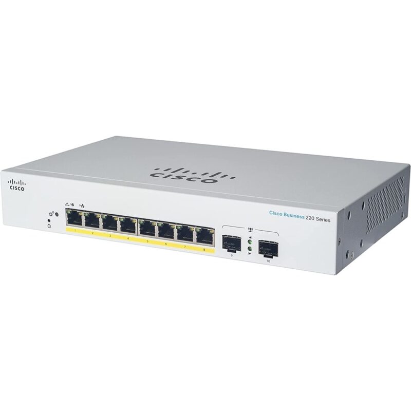 Суич Cisco CBS220 CBS220-8T-E-2G-EU, 1000Mbps, 8 порта, 8x 10/100/1000 + 2x Gigabit SFP (uplink) Намаления и отстъпки ЧеренПетък 3