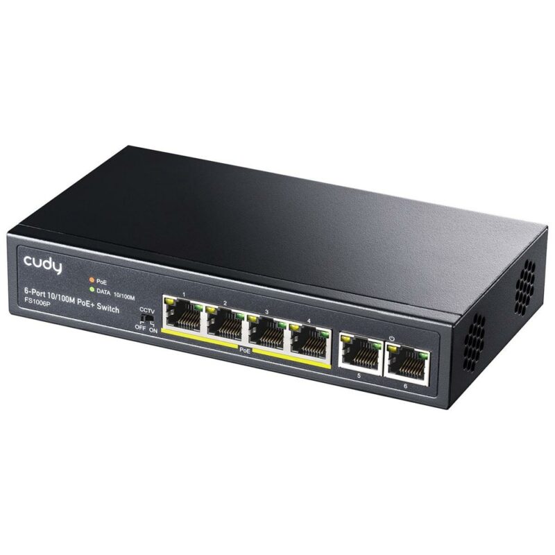 Суич Cudy FS1006P, 6 порта, 100Mbps, 4x 10/100 Mbps PoE, 2x Uplink Намаления и отстъпки ЧеренПетък 3