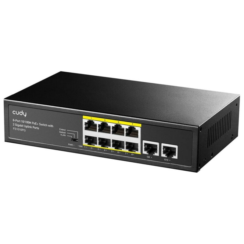 Суич Cudy FS1010PG, 8 порта, 100Mbps, 8x 10/100 Mbps PoE, 2x Uplink Намаления и отстъпки ЧеренПетък 3