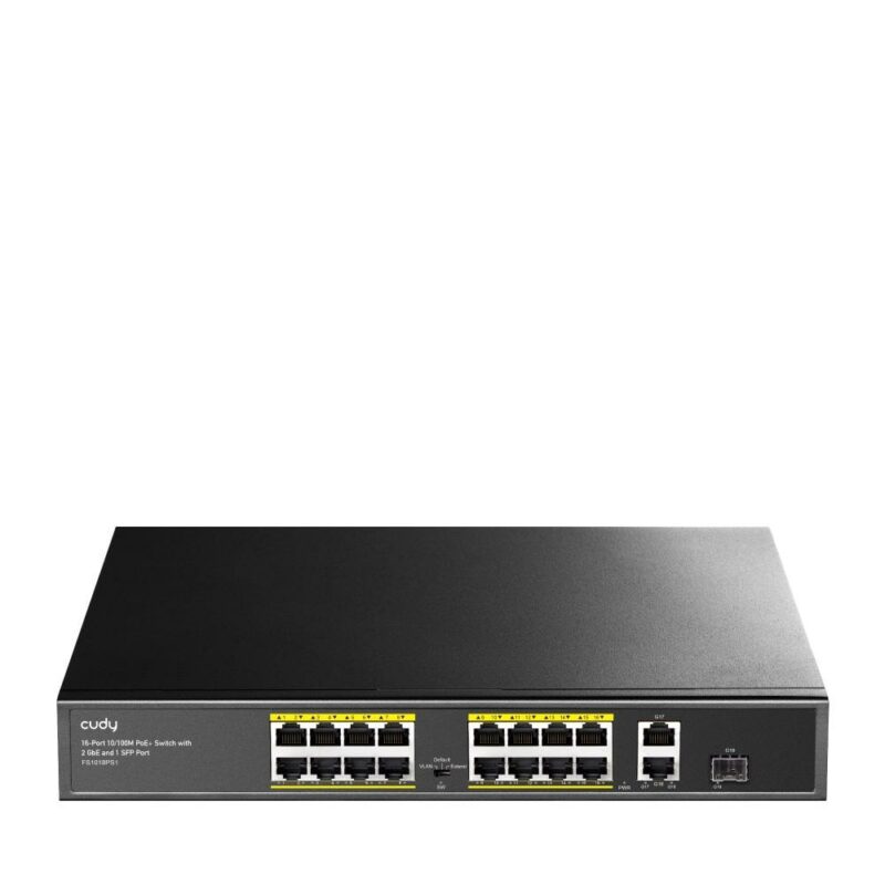 Суич Cudy FS1018PS1, 16 порта, 1000Mbps, 16x 10/100 Mbps PoE+, 2x 10/100/1000 Mbps, 1x SFP Намаления и отстъпки ЧеренПетък 3