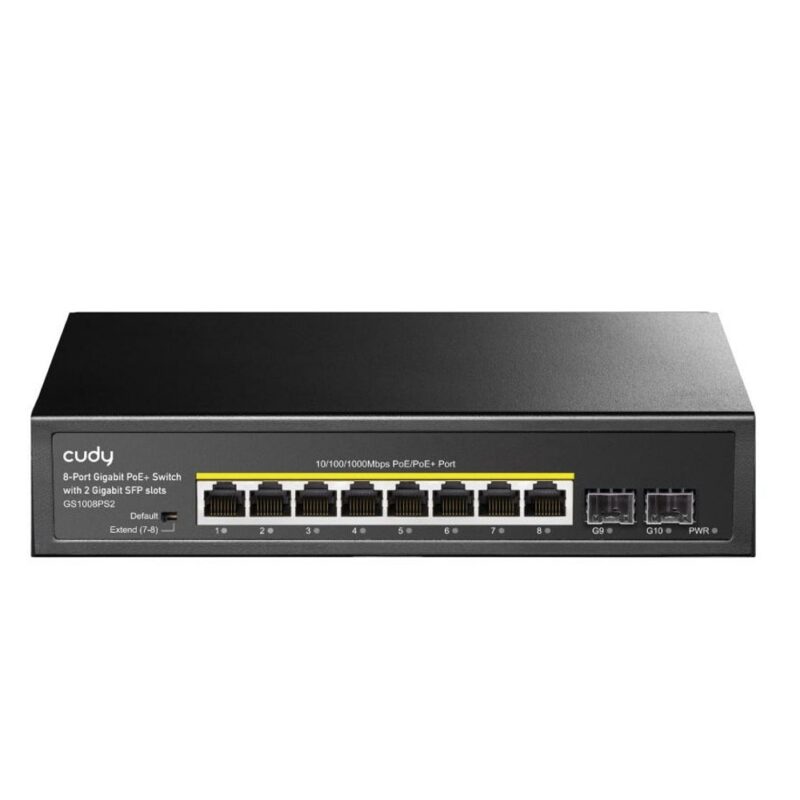 Суич Cudy GS1008PS2, 10 порта, 1000Mbps, 8x 10/100/1000 Mbps PoE, 2x 10/100/1000 Mbps SFP Намаления и отстъпки ЧеренПетък 3