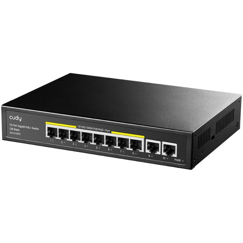 Суич Cudy GS1010PE, 10 порта, 1000Mbps, 8x 10/100/1000 Mbps PoE, 2x Uplink Намаления и отстъпки ЧеренПетък 3