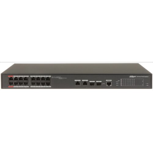 Суич Dahua PFS4218-16ET-240-V2, 18 порта, 16x LAN 10/100 Base-T (PoE), 2x 10/100/1000 Base-T Combo ports, 2x 1000 Base-X Combo ports, оптимизиран за системи за видеонаблюдение Намаления и отстъпки ЧеренПетък