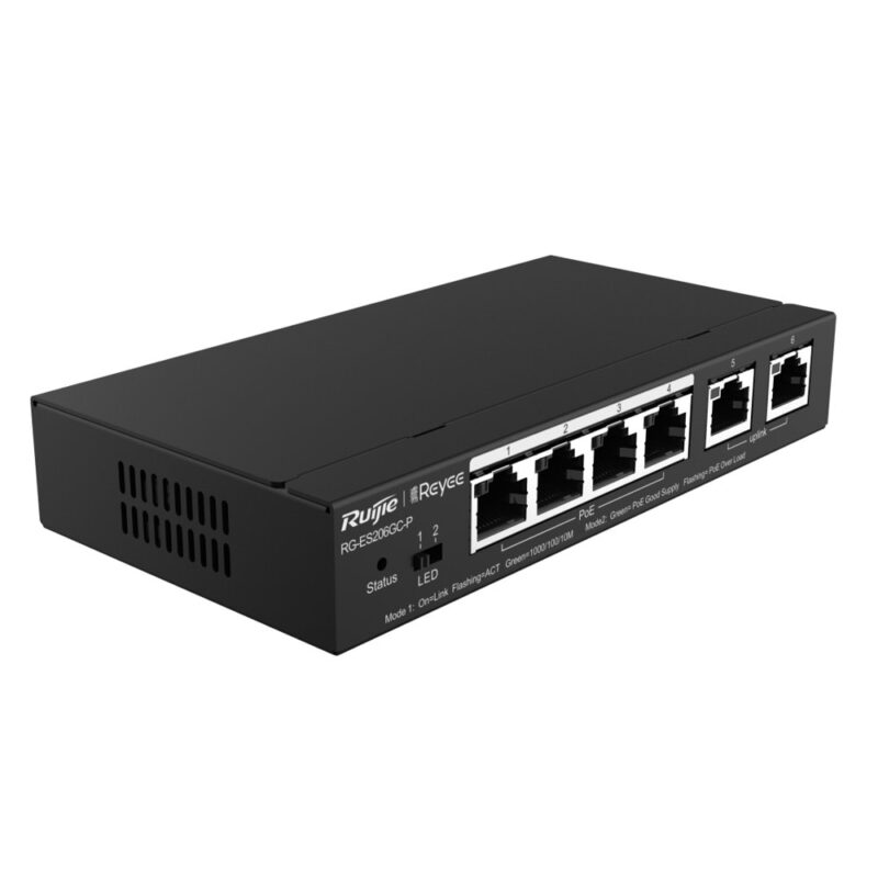 Суич Ruijie RG-ES206GC-P, 12000 Mbps, 6 порта, 4x PoE+, 6x 10/100/1000BASE-T Намаления и отстъпки ЧеренПетък 3