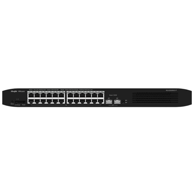 Суич Ruijie RG-ES226GC-P, 52000 Mbps, 26 порта, 24x PoE+, 24x 10/100/1000BASE-T, 2x 1000BASE-X SFP Намаления и отстъпки ЧеренПетък 3