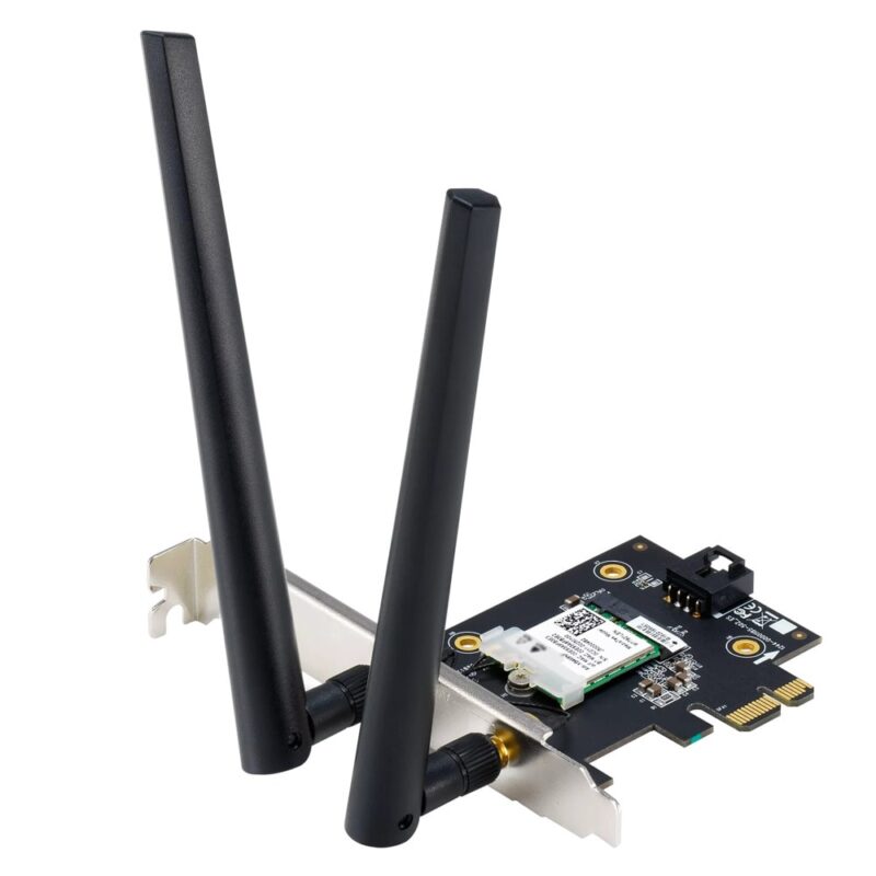 Мрежови адаптер Asus PCE-AXE5400, 3000Mbps, Wireless AX, 2.4GHz (574Mbps)/5GHz (2402Mbps), PCIe, Bluetooth 5.2, 2 външни антени Намаления и отстъпки ЧеренПетък 3