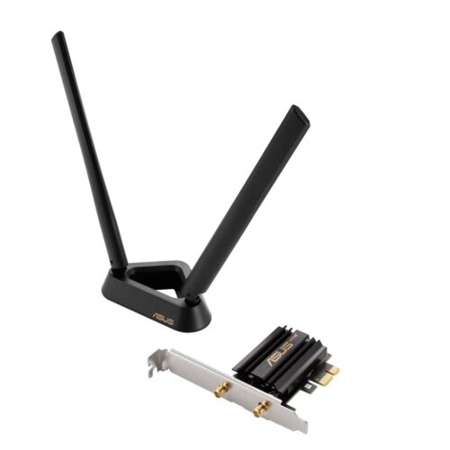 Мрежови адаптер Asus PCE-AXE59BT, 5400Mbps, Wireless AX, 2.4GHz (574Mbps)/5GHz (2402Mbps)/6GHz (2402Mbps), PCIe, Bluetooth 5.2, 2 външни антени