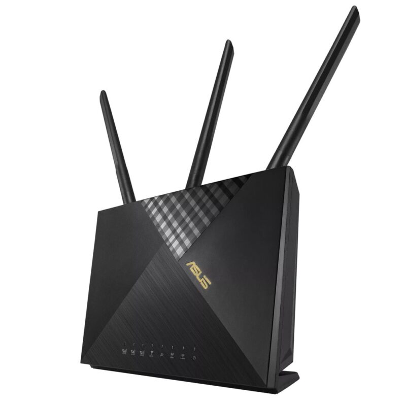 Рутер Asus 4G-AX56, 3G/4G, 1800Mbps, 2.4GHz(574 Mbps)/5GHz(1201 Mbps), Wireless AX, 4x LAN1000, 1x WAN1000, 1x SIM слот, 3x външни антени, 1x вътрешна антена Намаления и отстъпки ЧеренПетък 3