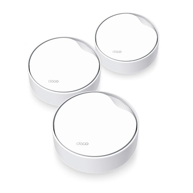 Безжична Wi-fi система TP-Link Deco X50-PoE (3-pack), 3000Mbps, 2.4GHz (574 Mbps), 5GHz (2402 Mbps), Wireless AX, 1x 10/100/1000 LAN/WAN, 1x 10/100/2500 LAN/WAN, 4 вътрешни антени, PoE, 3 устройства Намаления и отстъпки ЧеренПетък 3