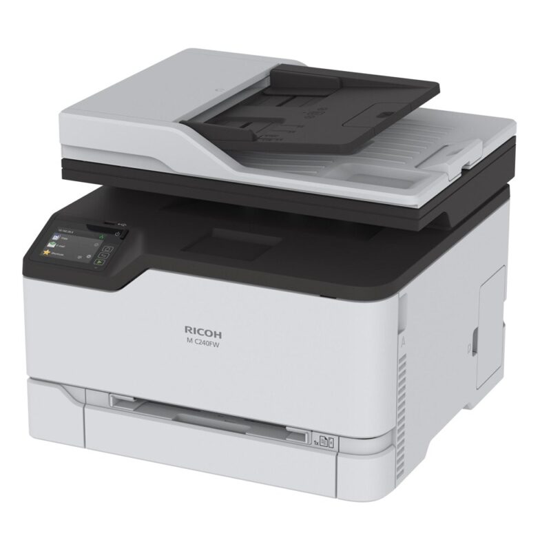 Мултифункционално лазерно устройство Ricoh M C240FW, цветен принтер/копир/скенер/факс, 2400 x 600 dpi, 24 стр/мин, LAN, Wi-Fi, A4 Намаления и отстъпки ЧеренПетък 2