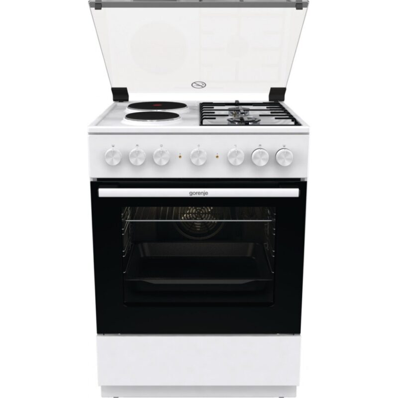 Готварска печка Gorenje GK6B40WF, комбинирана, 2 нагревателни зони, 2 газови котлона, 71 л. капацитет на фурната, бяла Намаления и отстъпки ЧеренПетък 3