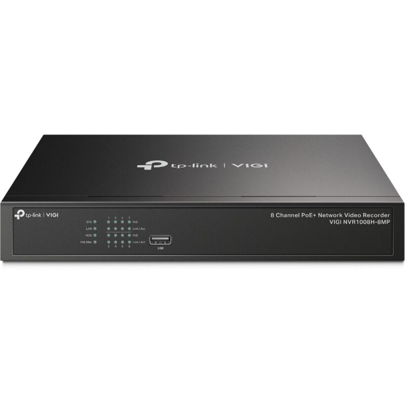 IP видеорекордер TP-Link VIGI NVR1008H-8MP, 8 канала, H.265+/H.265/H.264+/H.264, 1x SATA (до 10TB), 2x USB 2.0, 1x LAN 10/100Mbps, 1x HDMI, 1x VGA, PoE+ Намаления и отстъпки ЧеренПетък 3