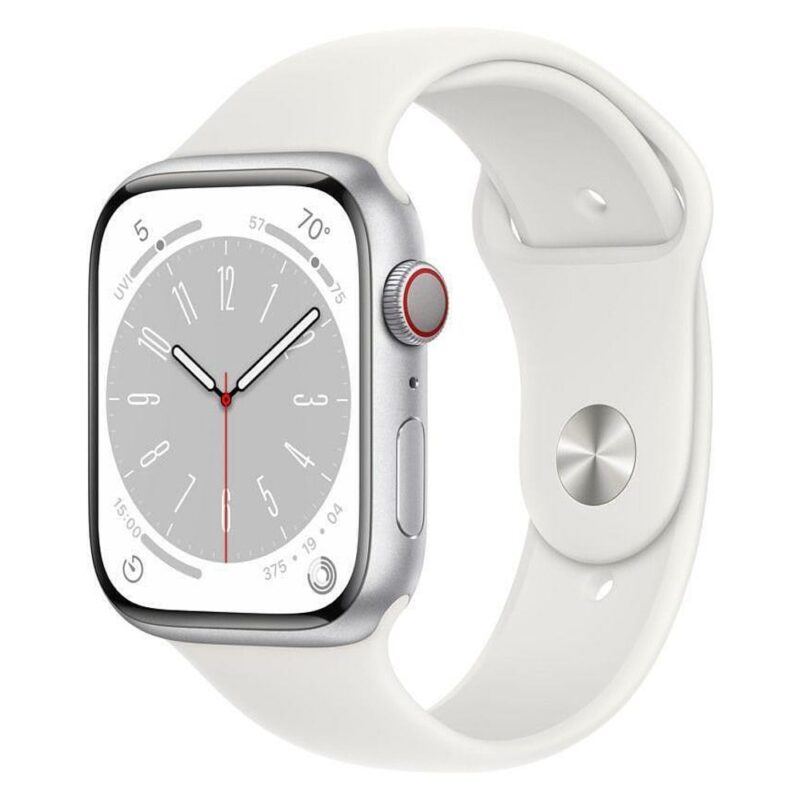 Смарт часовник Apple Watch Series 8, 45mm, 1.9″ (4.83 cm) Retina OLED дисплей, Bluetooth 5.3, A2DP, LE, Wi-Fi, NFC, водоустойчив до 50m, бял Намаления и отстъпки ЧеренПетък 3